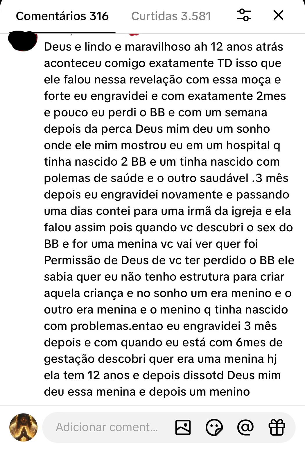 Print de mensagem enviada no grupo de apoio